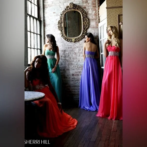 Sherri Hill 3909 Barbie Pink Strapless Long Formal Dress Prom Pageant Sz 2 - Picture 3 of 13